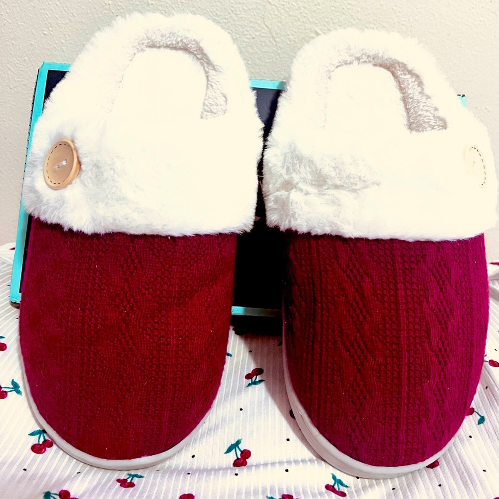 Totally new!!! Comfortable, soft and warm synthetic leather slippers.